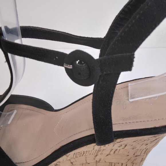 CHARLES by Charles David T-Strap Black Cork Wedge Sandals Size 9M - Picture 11 of 12